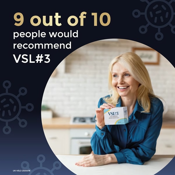 A square-format static ad featuring a person smiling while holding a dietary supplement product, anchored by a bold statistic claim.